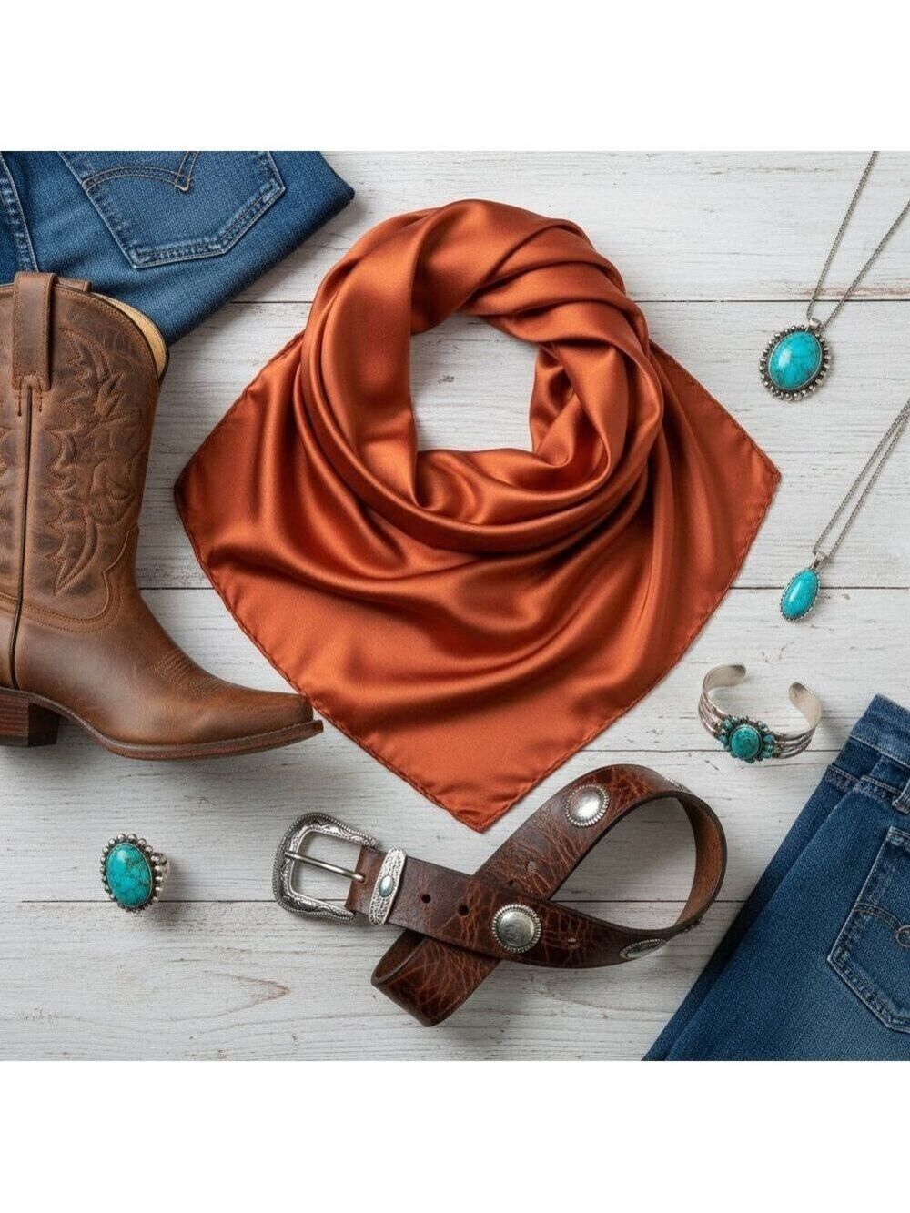 Rust Wild Rag Scarf 35x35 Satin Western Cowgirl Cowboy Bandana - Picture 5 of 10